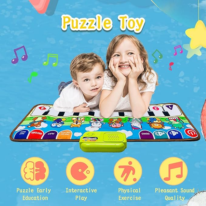 سجادة موسيقى إلكترونية للأطفال بصور حيوانات كرتون لعمر 1-3 سنوات