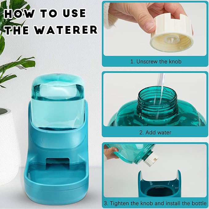 مجموعة تغذية الحيوانات الاليفة، وحدة تغذية القطط مع موزع مياه، وحدة تغذية تلقائية للحيوانات الاليفة ذات سعة كبيرة للقطط الصغيرة والمتوسطة والكبيرة والكلاب (ازرق)