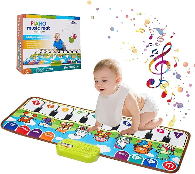 سجادة موسيقى إلكترونية للأطفال بصور حيوانات كرتون لعمر 1-3 سنوات