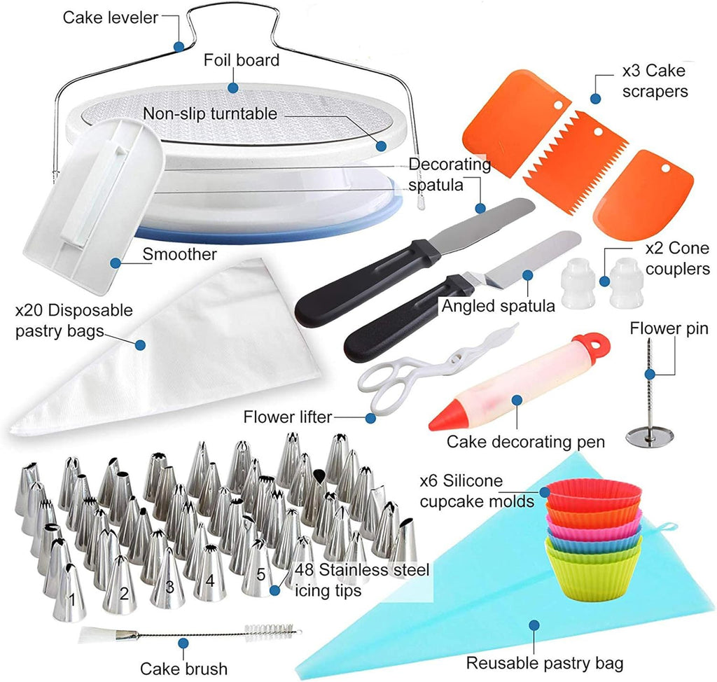 مجموعة تزيين الكيك، 90 قطعة من لوازم تزيين الكيك للمبتدئين، ملعقة مسطحة للتزيين والمعجنات