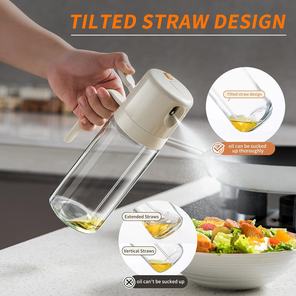 موزع زيت 2 في 1 ورذاذ زيت زجاجة موزع زيت زيتون ممتاز مع غطاء أوتوماتيكي، فوهة مانعة للتنقيط، زجاجة رذاذ زيت للطهي والمطبخ والسلطة والشواء، رمادي 550 مل
