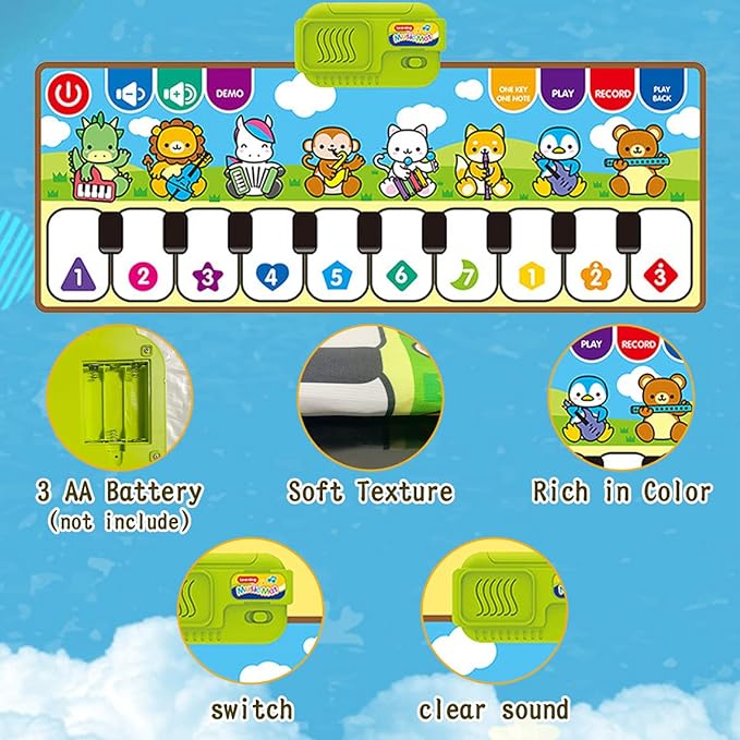 سجادة موسيقى إلكترونية للأطفال بصور حيوانات كرتون لعمر 1-3 سنوات