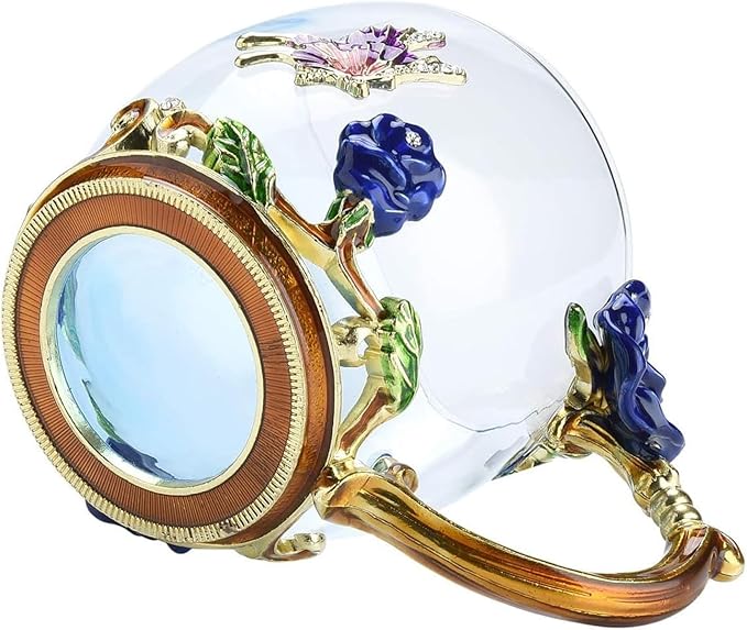 كوب من الزجاج الفاخر مقاوم للحرارة، بتصميم من الورود الزرقاء البارزة