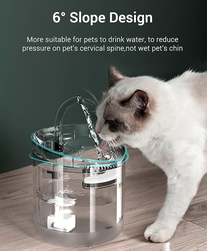 نافورة شرب للقطط والكلاب، 2 لتر، عنصر فلتر شفاف واحد، محول واحد، صنبور 1