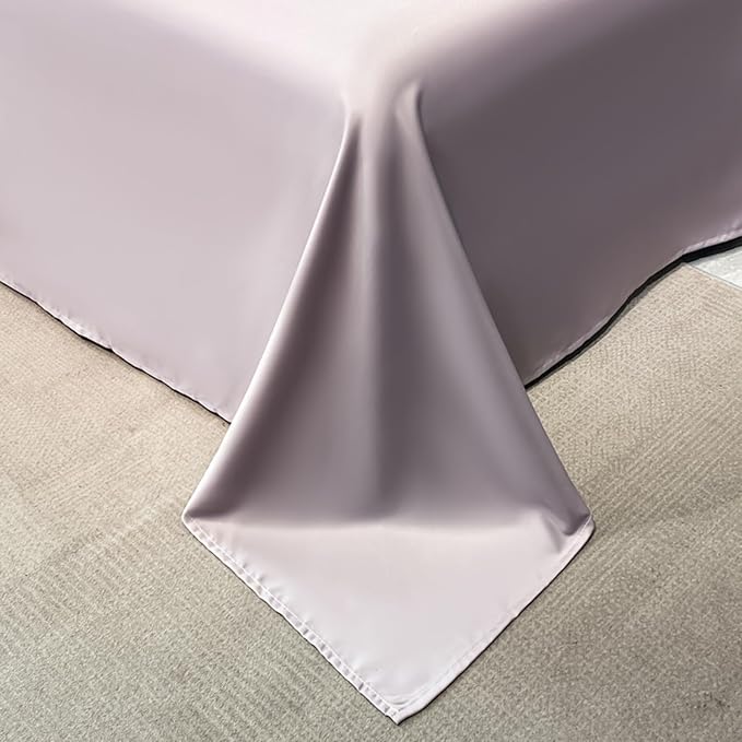 طقم سرير فاخر، قطن ملمس حرير، طقم سرير حريرى مطبوع، لحاف خفيف حريرى ناعم مطبوع، ملاءة سادة، 2 وسادة ، (200 × 230 سم) (لون: بنفسجى / شكل: غصن شجرة)