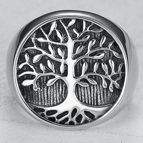 خاتم شجرة الحياة الملون من الستانلس ستيل الأمريكي، خاتم رجالي من الستانلس ستيل المقاوم للصدأ
