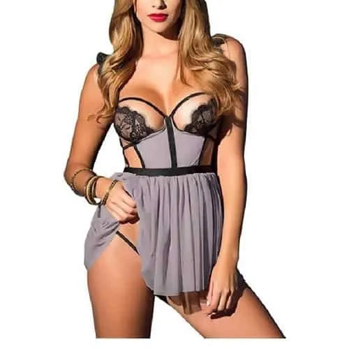 قميص نوم بيبي دول شبه شفاف، قطعتين