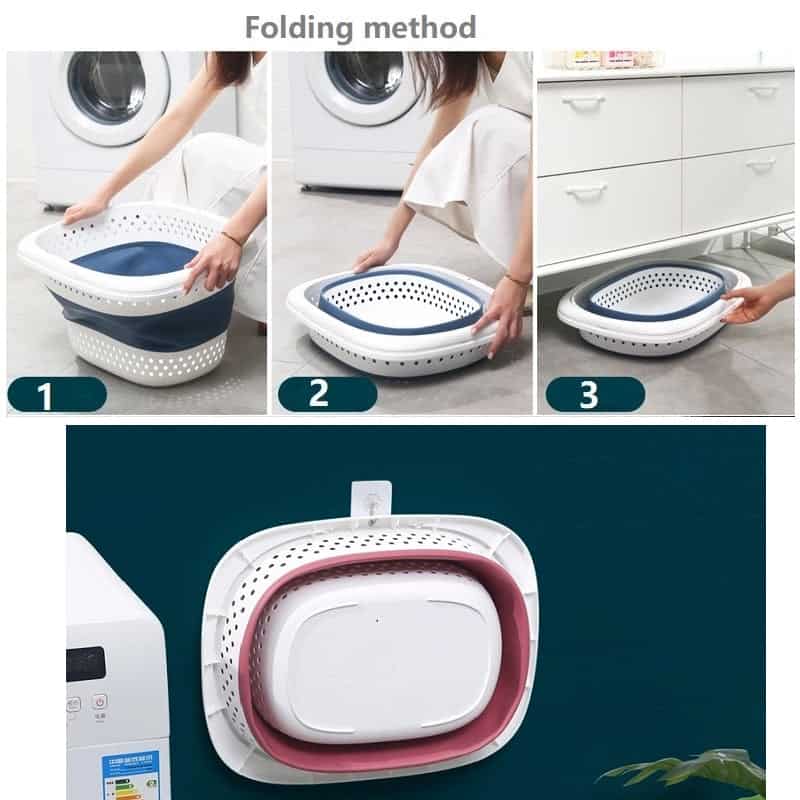 سلة غسيل محمولة خفيفة الوزن وقابلة للطي بمقابض