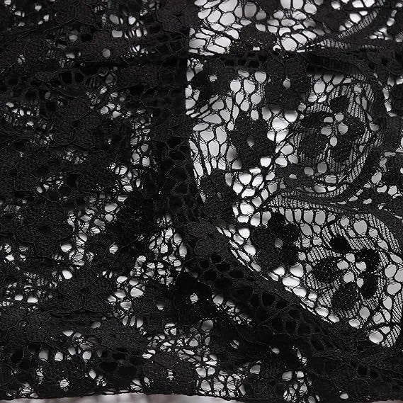 قميص نوم نسائي مثير أسود اللون برقبة على شكل حرف V وظهر مكشوف من الدانتيل شبه شفاف