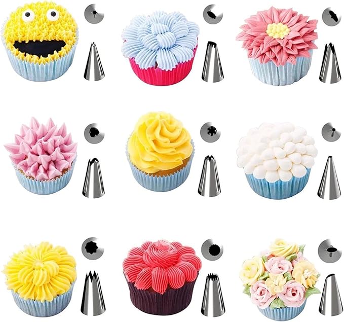 مجموعة أدوات تزيين الكيك مكونة من 83 قطعة، من الستانلس ستيل، مجموعة أدوات تزيين الكب كيك والكوكيز أو الكريمة المخفوقة لتزيين فريد من نوعه