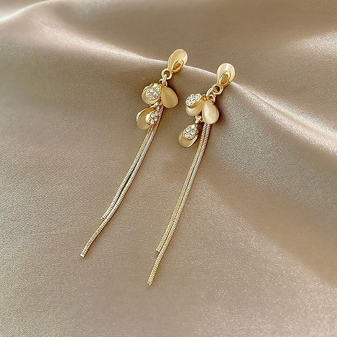 حلق بإبرة فضة عيار 925 للنساء غير قابل للصدأ، حلق للنساء، حلقان إبرة طويل متدلية شكل لؤلؤ