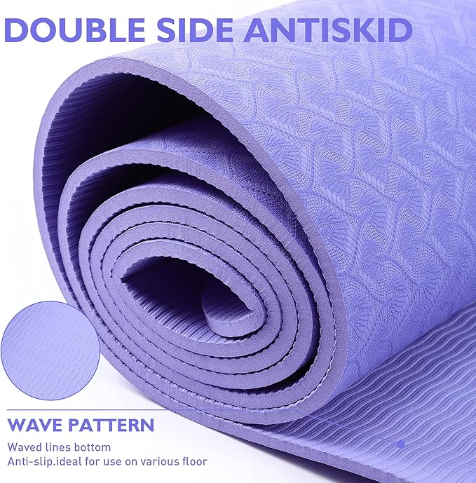 سجادة تمارين اليوجا للنساء والرجال المبتدئين بخطوط محاذاة مضادة للإنزلاق مع شنطة حمل، سجادة تمارين لياقة بدنية مقاس 183 سم × 61 سم × 0.6 سم