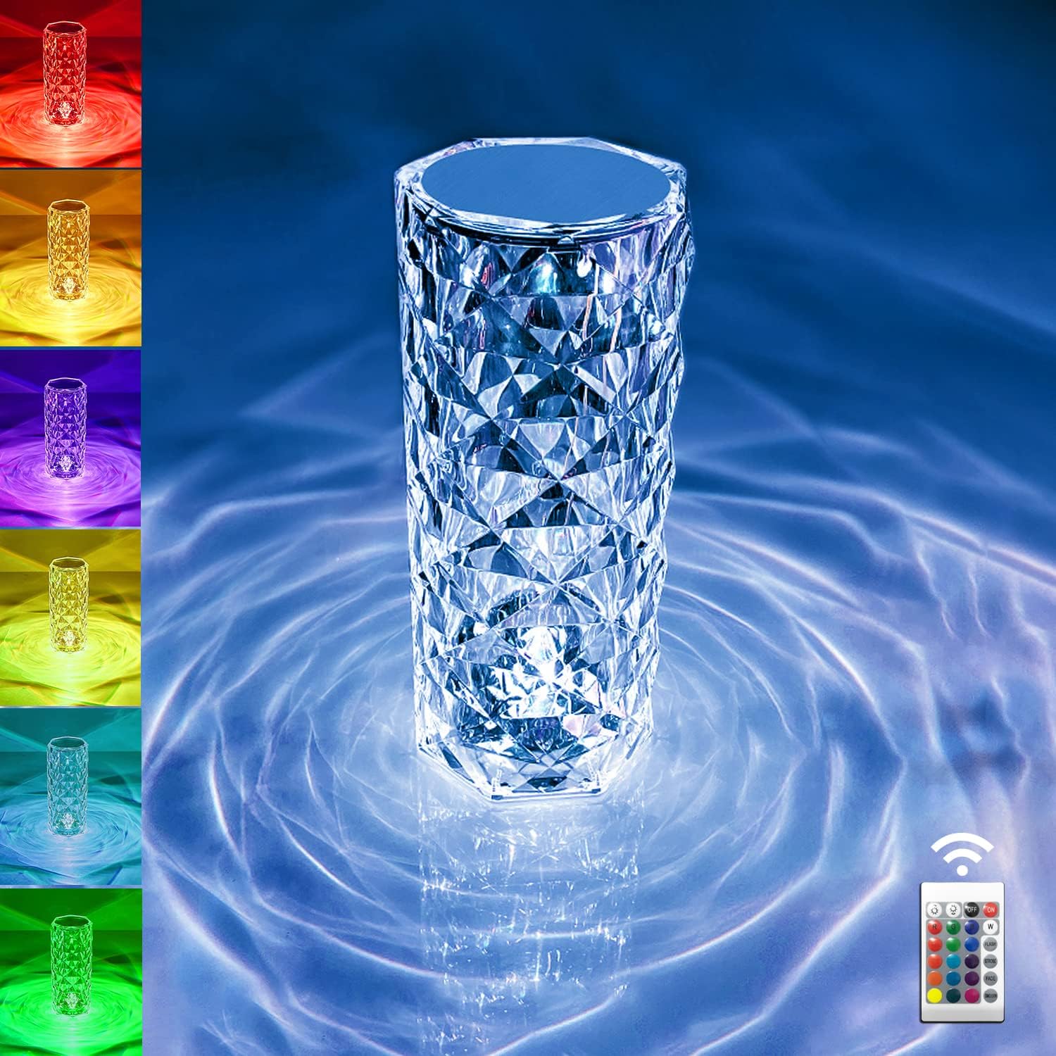 مصباح كريستالي - بإضاءة ليلية ووضع تغيير اللون RGB بـ 16 لونًا، بجهاز تحكم عن بعد USB وتحكم باللمس