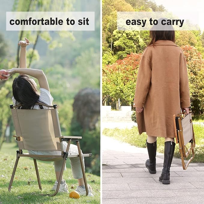 كرسي ظهر للشاطئ خفيف الوزن قابل للطي باللون الكاكي