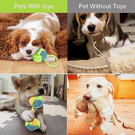 لعبة حبل للكلاب، ألعاب المضغ القطنية المتينة للمضغ العدواني، سلالات الكلاب الصغيرة/المتوسطة، لعبة مضغ متينة لتسنين الجراء