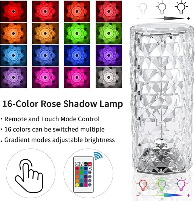 مصباح طاولة كريستالي RGB ملون متغير اللون، 16 لونًا للتحكم باللمس مع منفذ USB