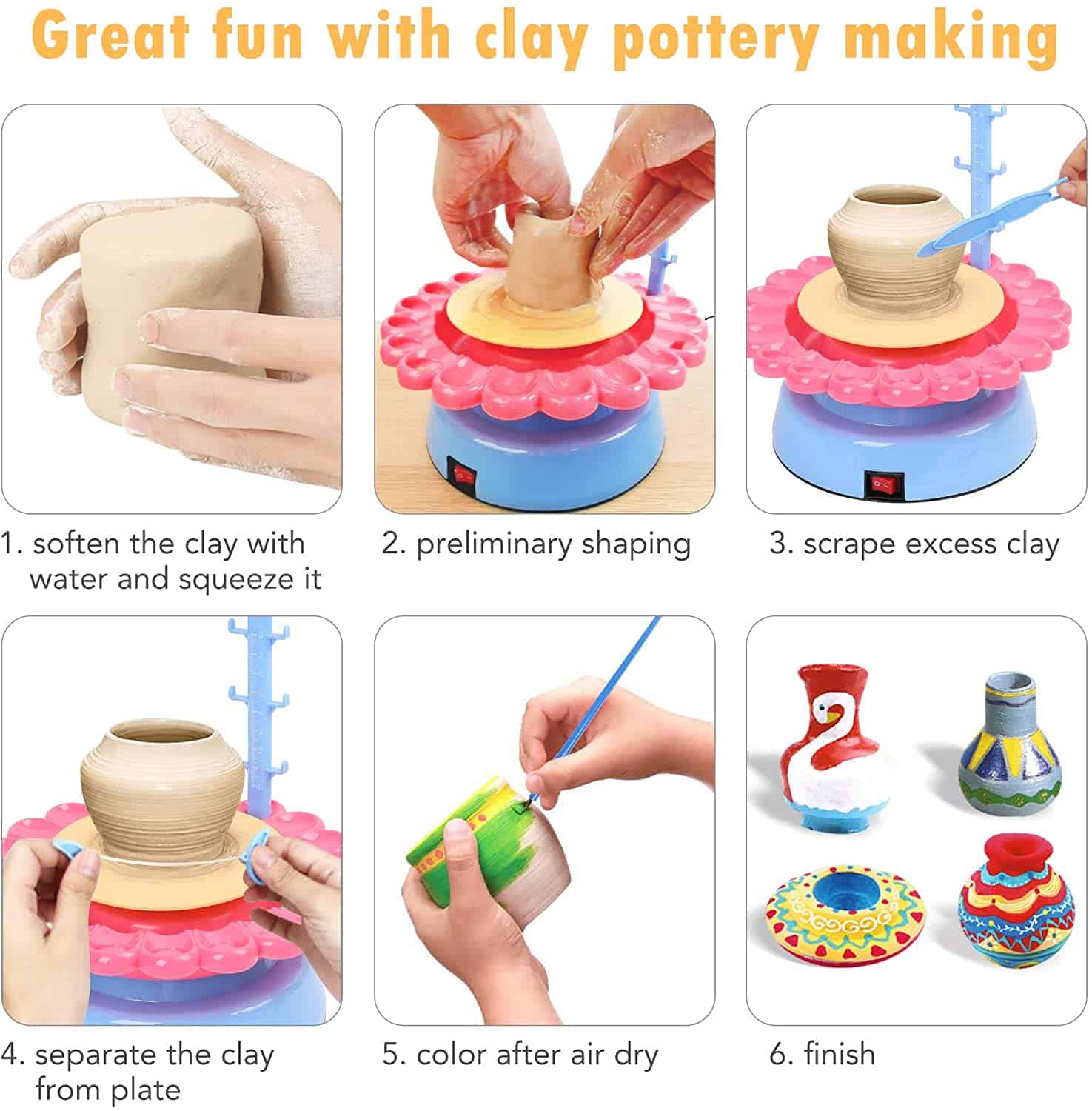 عجلة فخار كهربائية للأطفال مع كابل طاقة USB