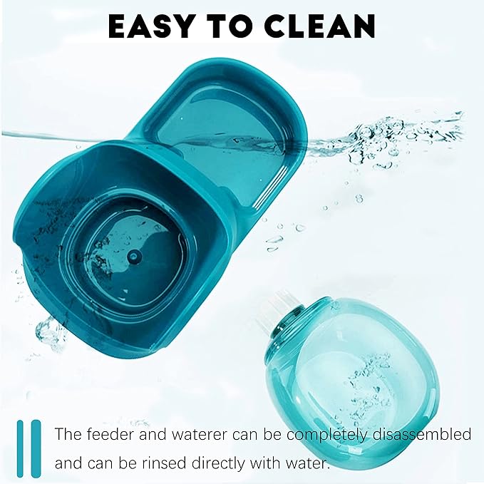 مجموعة تغذية الحيوانات الاليفة، وحدة تغذية القطط مع موزع مياه، وحدة تغذية تلقائية للحيوانات الاليفة ذات سعة كبيرة للقطط الصغيرة والمتوسطة والكبيرة والكلاب (ازرق)