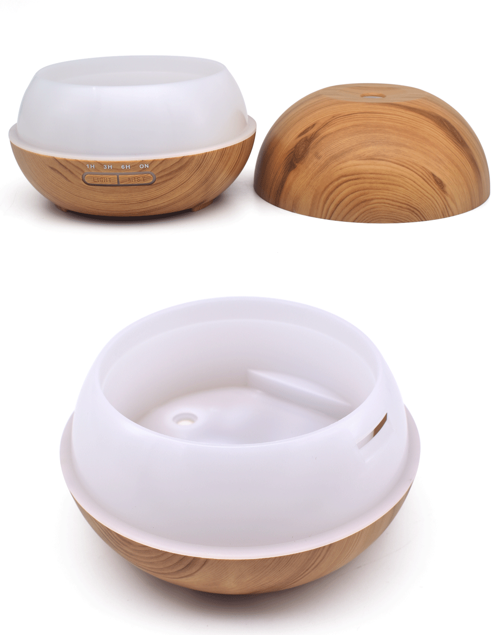 مرطب هواء منزلي يعمل بالموجات فوق الصوتية، بتصميم مفلطح من الخشب