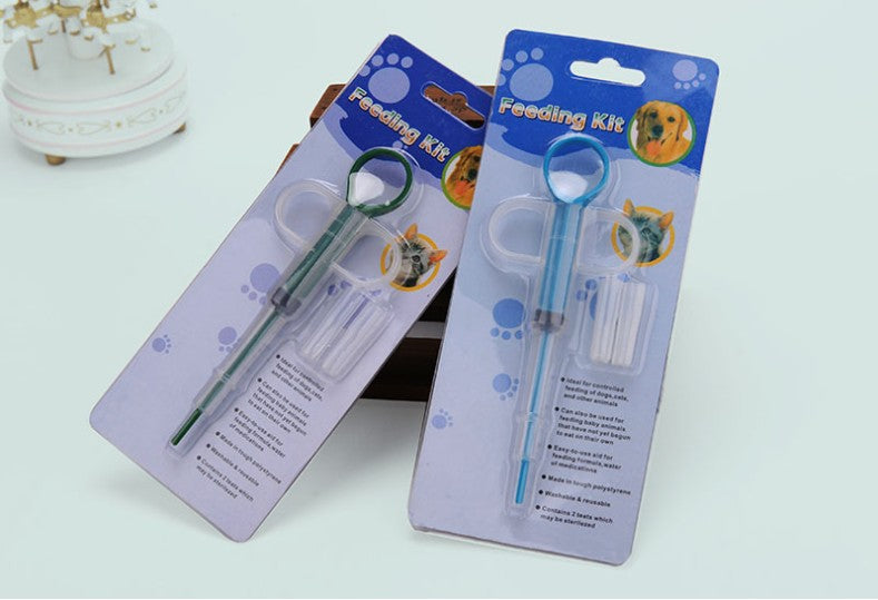 أداة دفع حبوب الدواء للكلاب وللقطط، أداة إطعام الحيوانات الصغيرة مع طرفين من السيليكون الناعم،  حقن تغذية للكلاب والقطط والحيوانات الصغيرة