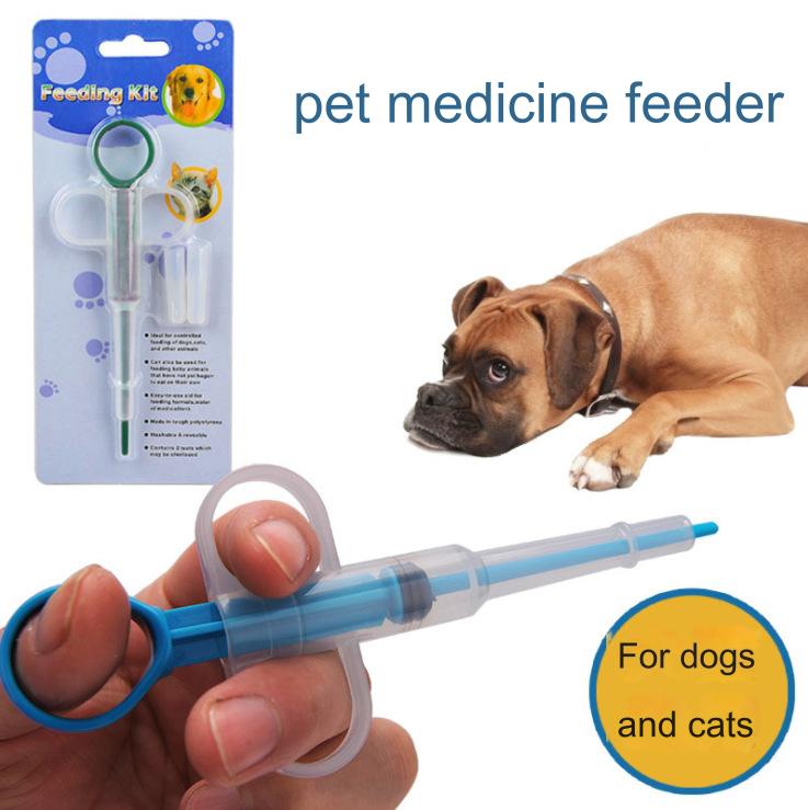 أداة دفع حبوب الدواء للكلاب وللقطط، أداة إطعام الحيوانات الصغيرة مع طرفين من السيليكون الناعم،  حقن تغذية للكلاب والقطط والحيوانات الصغيرة
