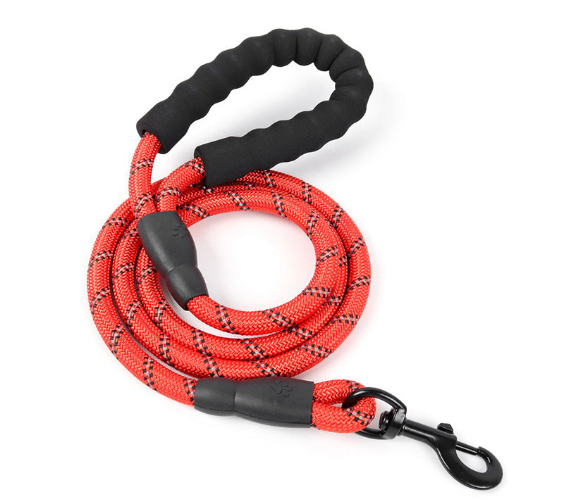 زمام متين للكلاب، حبل مستدير من النايلون مع مقبض مبطن مريح وخيوط عاكسة للضوء للحيوانات الأليفة مناسبة للكلاب المتوسطة والكبيرة