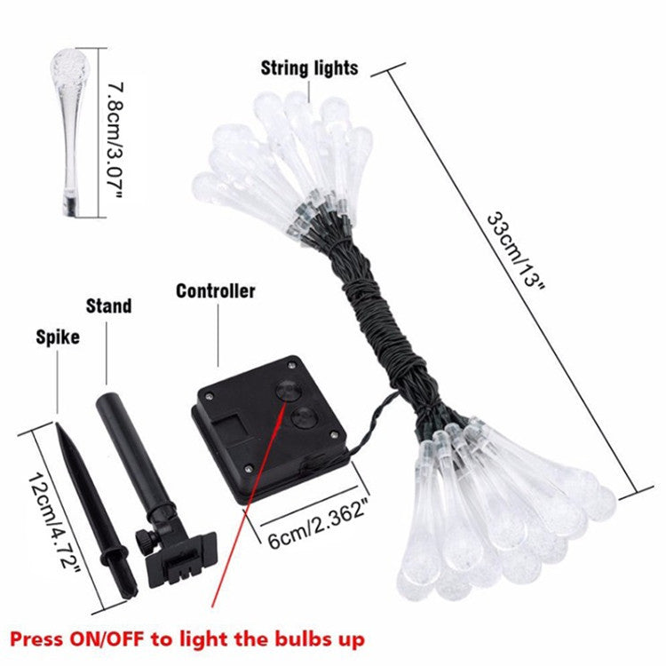 30 مصباح LED على شكل قطرة ماء تعمل بالطاقة الشمسية و مقاومة للماء - 6 أمتار