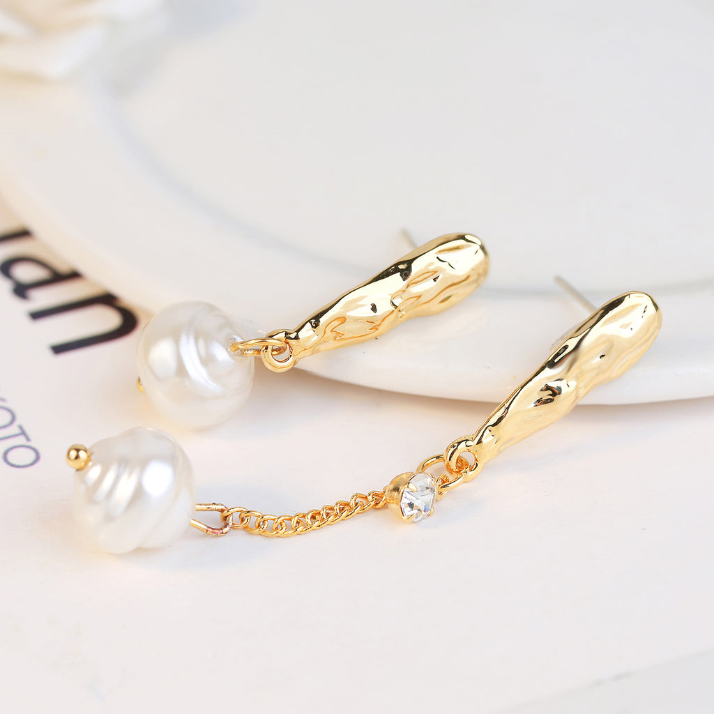 حلقان متدلية من لؤلؤ للنساء، مصنوعة من الفضة عيار 925 واللؤلؤ الابيض مع الماس المتلألئ