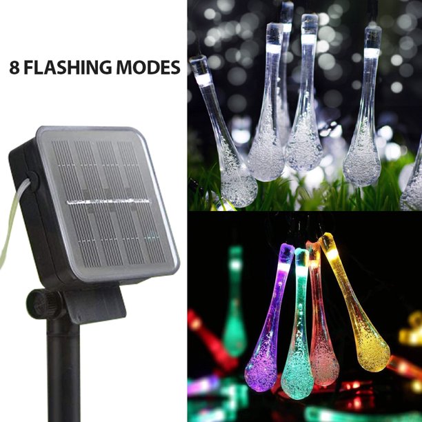 30 مصباح LED على شكل قطرة ماء تعمل بالطاقة الشمسية و مقاومة للماء - 6 أمتار