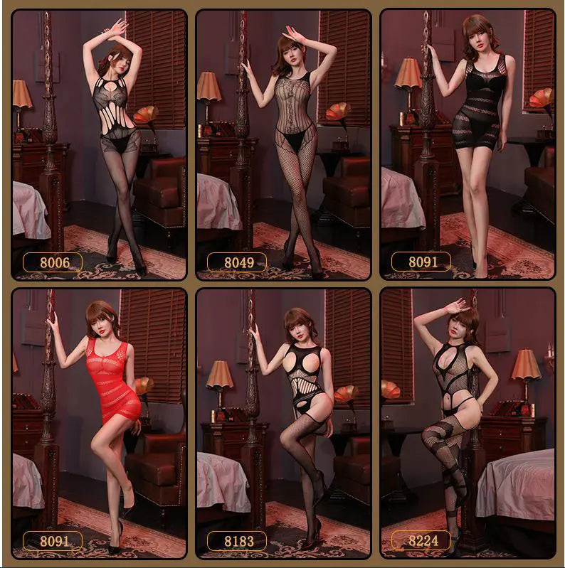 ملابس مثيرة للنساء، جوارب شفافة مفتوحة من الأمام، قطعة واحدة