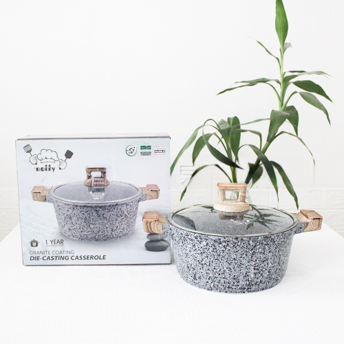 حلة جرانيت 5مل، بغطاء زجاج ومقبض خشبى عالى الجودة عازل للحرارة