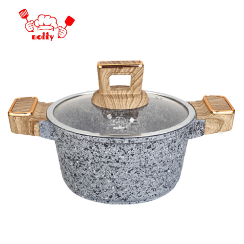 حلة جرانيت 5مل، بغطاء زجاج ومقبض خشبى عالى الجودة عازل للحرارة