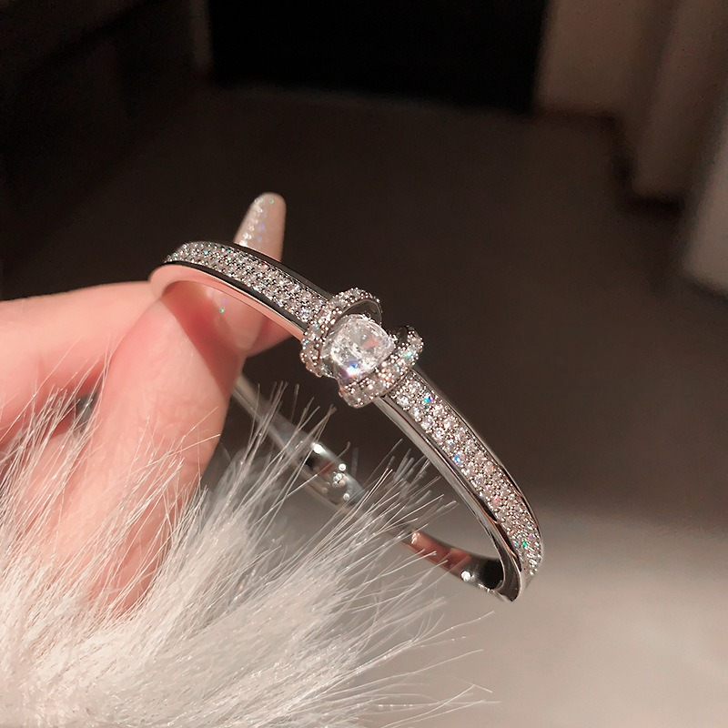 سوار نسائي فضى لامع مرصع بفصوص كريستال الزريكون اللامع الأصلى ،أسورة، أنسيال مطلي بالبلاتين مضاد للصدأ