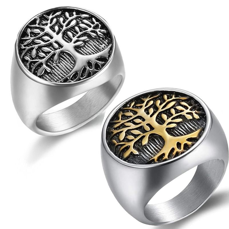 خاتم شجرة الحياة الملون من الستانلس ستيل الأمريكي، خاتم رجالي من الستانلس ستيل المقاوم للصدأ
