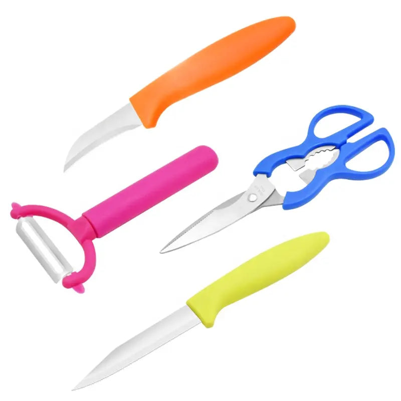 طقم مستلزمات مطبخ متعدد الوظائف مكون من 5 قطع , طقم ملون من الفولاذ المقاوم للصدأ مع حامل