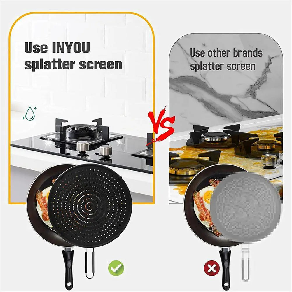 مصفاة مقاومة لتناثر الزيت من السيليكون المقاوم للحرارة مع مقبض قابل للطي