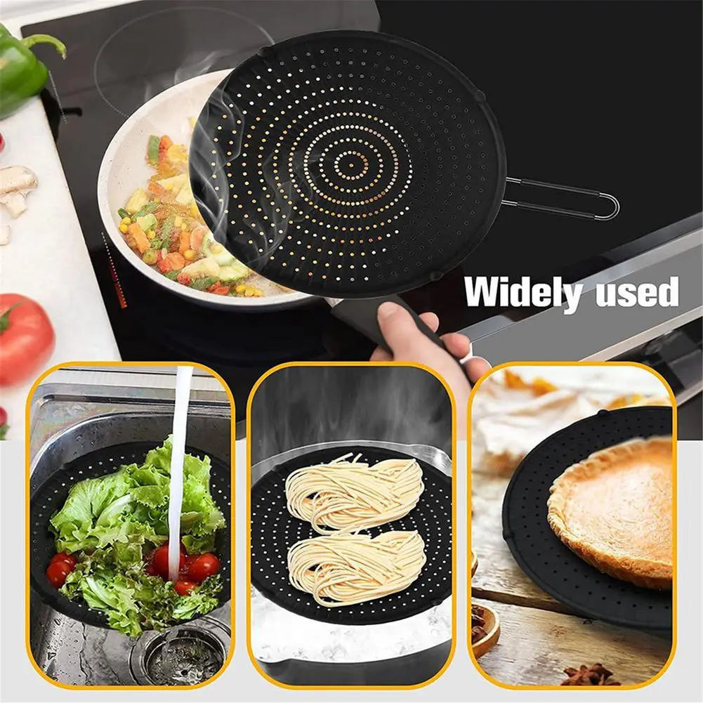 مصفاة مقاومة لتناثر الزيت من السيليكون المقاوم للحرارة مع مقبض قابل للطي