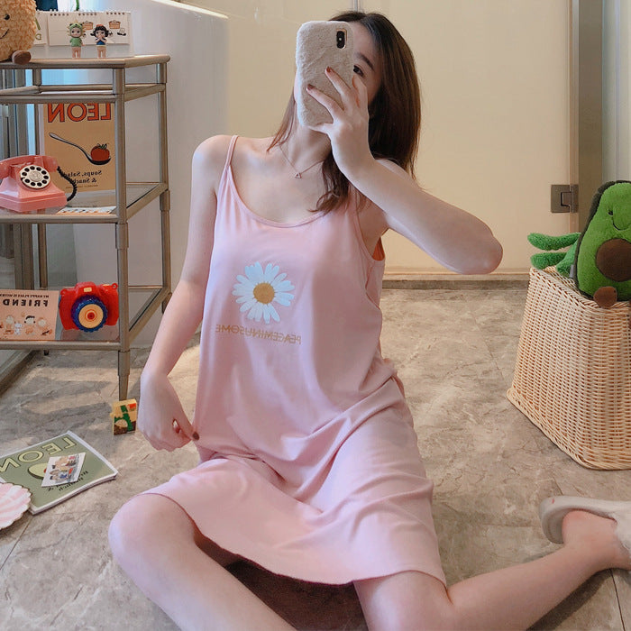 فستان نوم من القطن بطبعة زهور، قميص نوم من القطن اليكرا، مريحة في المنزل