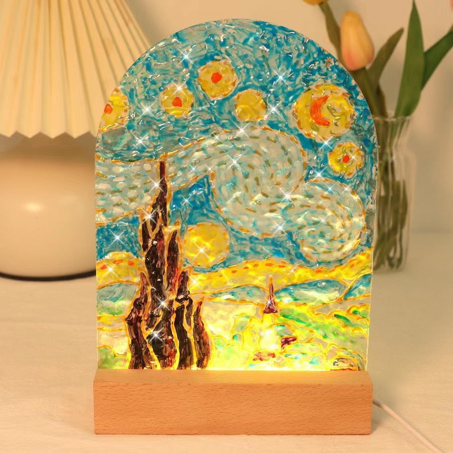 مصباح توليب اصنعها بنفسك،  يعمل بالطاقة، أضواء ليلية شفافة فارغة من الأكريليك، مصابيح لوحة طلاء يدوية، زخرفة يدوية لديكور المنزل