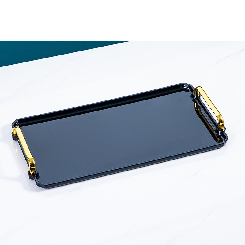صينية بلاستيكية من خامات عالية الجودة مستطيلة  بمقابض ذهبية