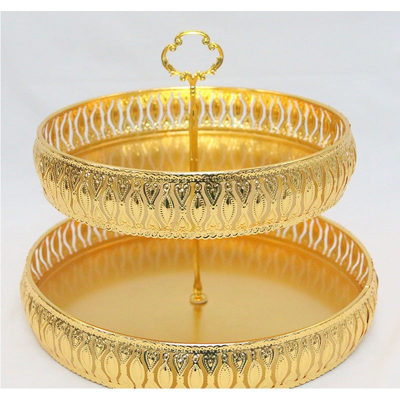حامل فواكة ذهبى مزخرف بطبقتين