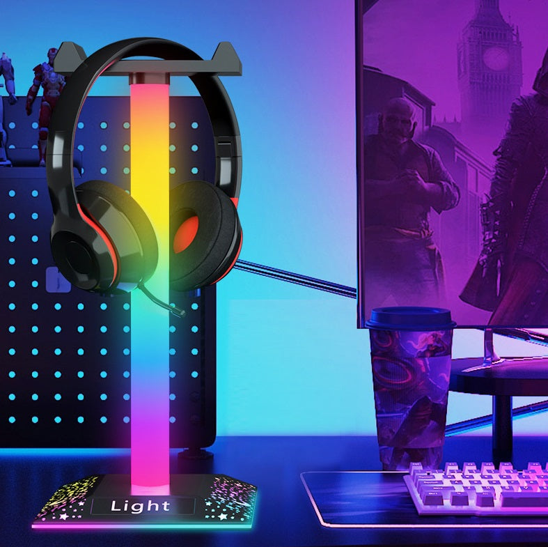حامل سماعة رأس RGB ملحقات المكتب، حامل سماعة رأس بمنفذ واحد من النوع C، حامل سماعة رأس مزود بـ 10 أوضاع إضاءة ومطاط غير قابل للانزلاق