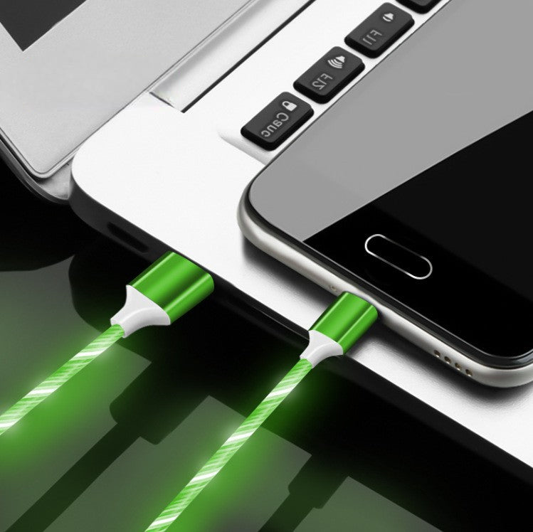 كابل شاحن مضيء  LED متدفق ساطع كابل شحن سيارة USB متوافق مع نوع Type C - iOS - Apple