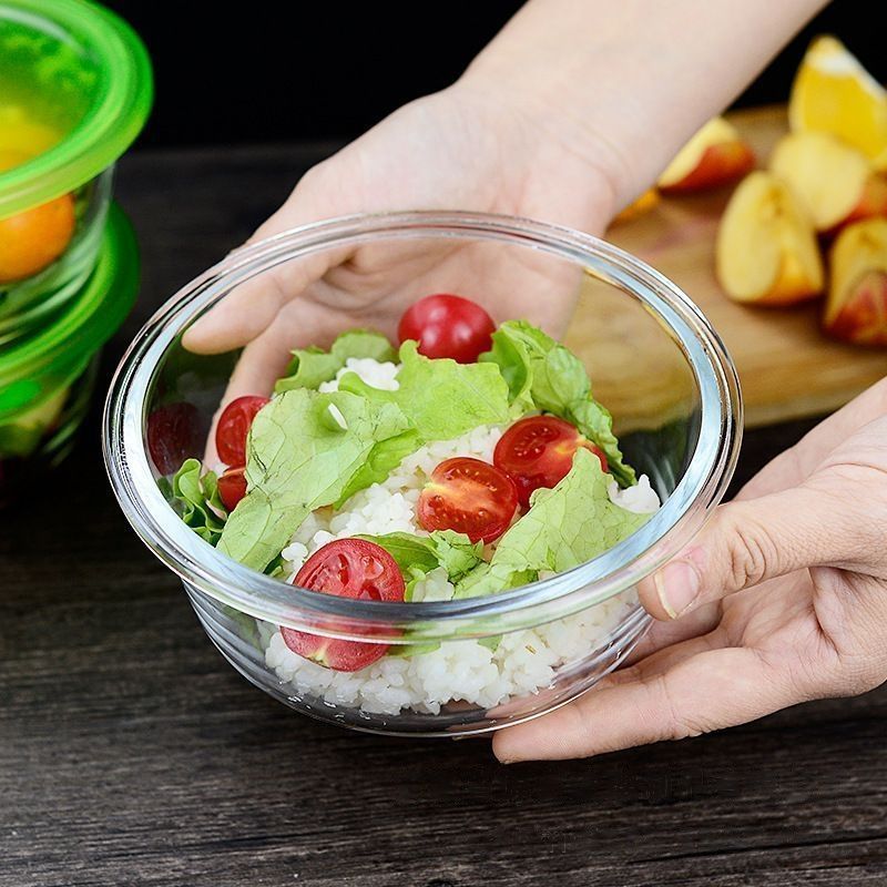 طقم أوعية زجاجية مع غطاء محكم لتخزين الأطعمة