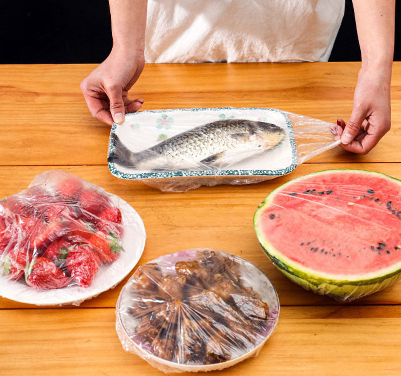 اكياس الطعام  ،100قطعة،اغطية طعام مطاطية بلاستيكية قابلة للتمدد، غلاف بلاستيكي للحوم والفواكه والخضروات