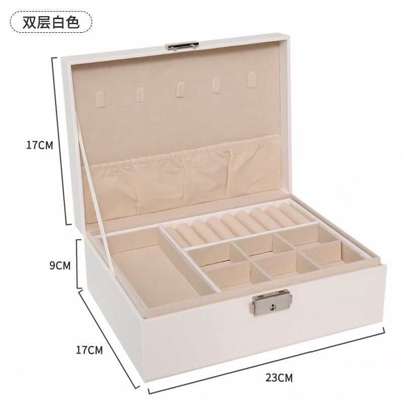 صندوق مجوهرات محمول من الجلد لتخزين المجوهرات والقلائد والخواتم والساعات والمجوهرات، حافظة منظم مجوهرات من طبقتين من جلد البولي يوريثين ببطانة ناعمة مع قفل للخواتم والأقراط والقلائد والأساور