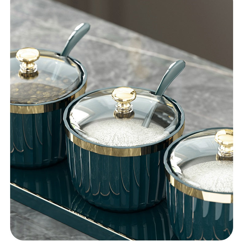 طقم توابل، برطمانات التوابل، أواني التوابل للمطبخ، طقم توابل مصنوع من مادة البولي بروبلين القوية مع غطاء وملعقة، 3 قطع