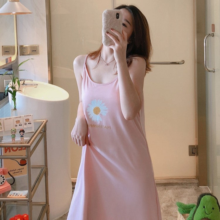 فستان نوم من القطن بطبعة زهور، قميص نوم من القطن اليكرا، مريحة في المنزل