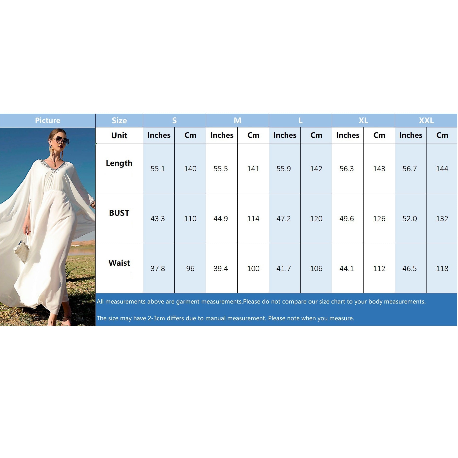 فستان نسائي من الشيفون الأبيض برقبة على شكل حرف V مخيط يدويًا