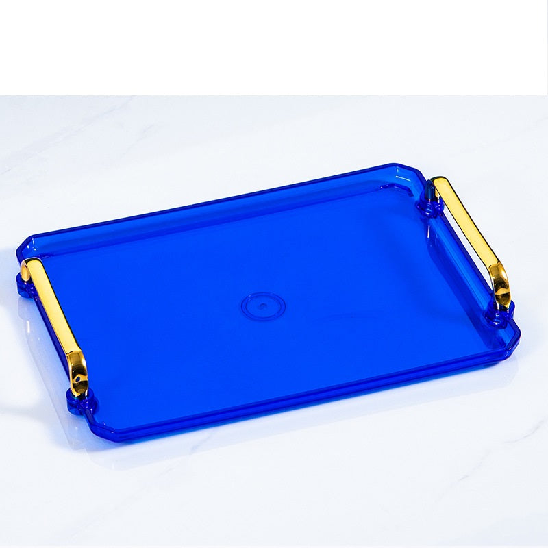 صينية بلاستيكية من خامات عالية الجودة مستطيلة  بمقابض ذهبية